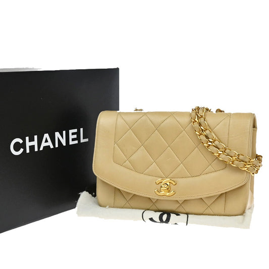 Chanel Vintage Diana Flap Bag Quilted Lambskin, BEIGE, LEATHER, Shoulder bag