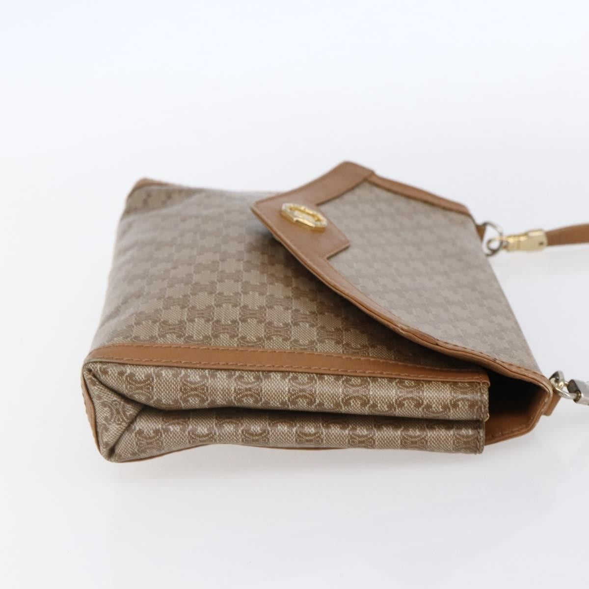 Celine Vintage Macadam Shoulder Bag Canvas and Leather, BEIGE, CANVAS, Shoulder bag
