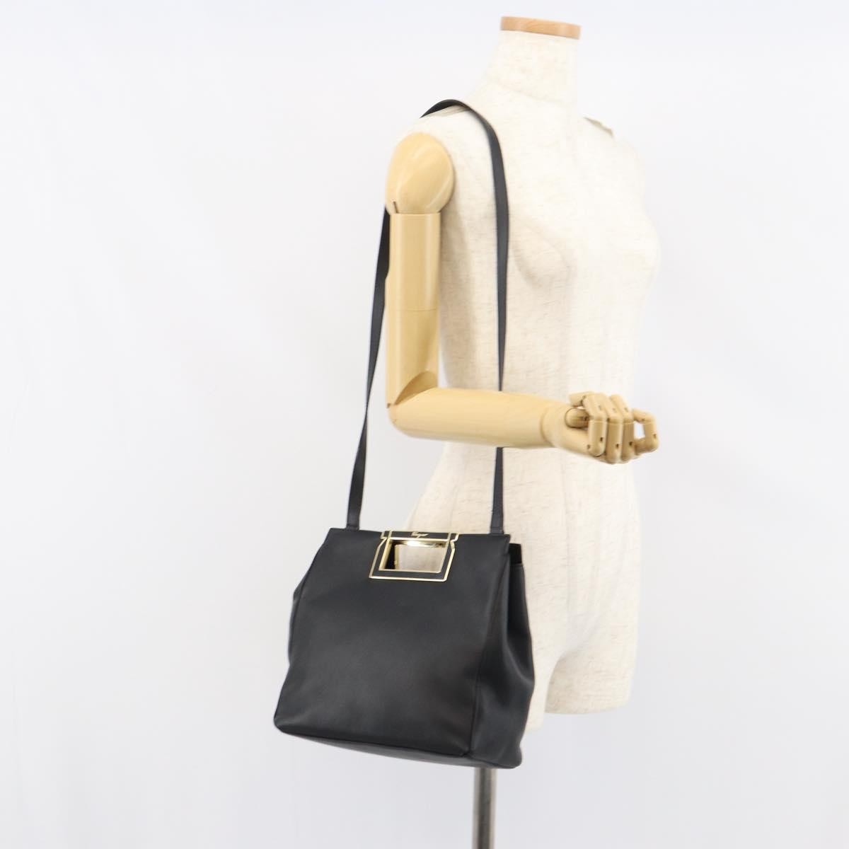 Salvatore Ferragamo Gancini Shoulder Bag Leather, BLACK, LEATHER, Shoulder bag