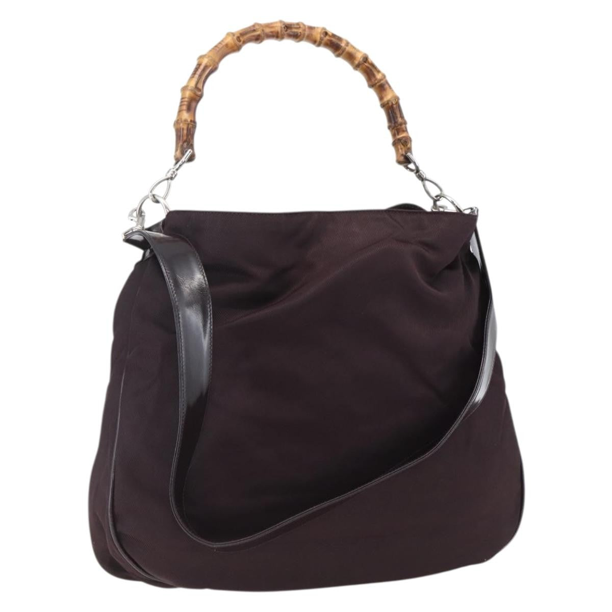 Gucci Vintage Bamboo Handle Bag Nylon, Burgundy, Nylon, Handbag