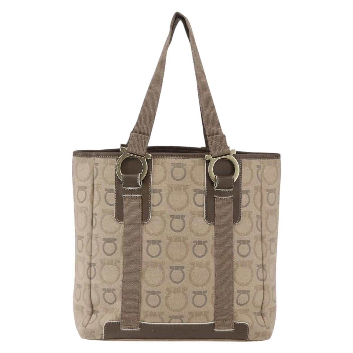 Salvatore Ferragamo Gancini Tote Gancini Canvas, BEIGE, CANVAS, Tote bag