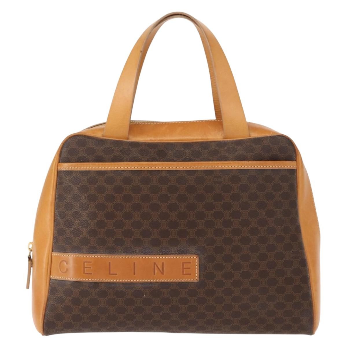 Celine Vintage Macadam Handbag Canvas and Leather, BROWN, CANVAS, Handbag