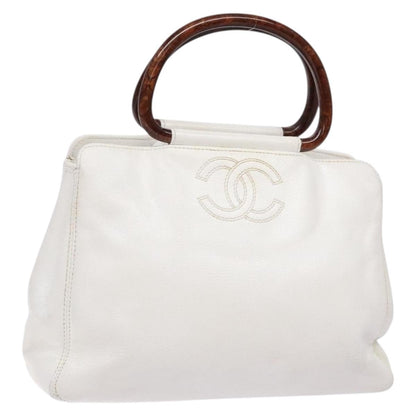 Chanel Vintage Wooden Ring Tote Leather, WHITE, LEATHER, Tote bag