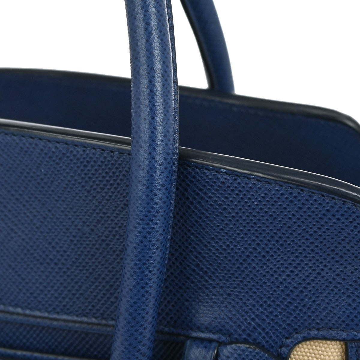 Prada Cuir Frame Convertible Tote City Calf with Saffiano, BLUE, LEATHER, Tote bag