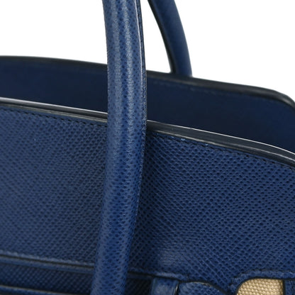 Prada Cuir Frame Convertible Tote City Calf with Saffiano, BLUE, LEATHER, Tote bag