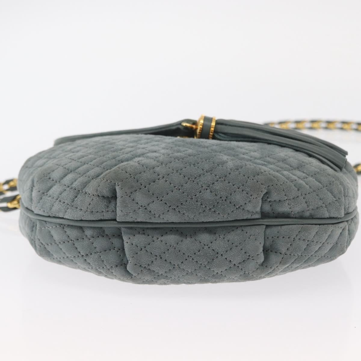 Bally Vintage Chain Shoulder Bag Quilted Suede, GRAY, SUEDE, Shoulder bag