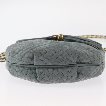Bally Vintage Chain Shoulder Bag Quilted Suede, GRAY, SUEDE, Shoulder bag