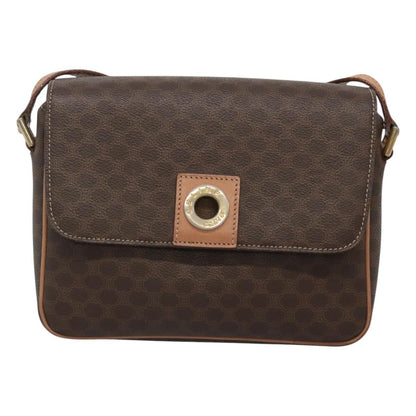 Celine Vintage Macadam Circle Logo Shoulder Bag Canvas and Leather, Brown, Canvas, Shoulder Bag
