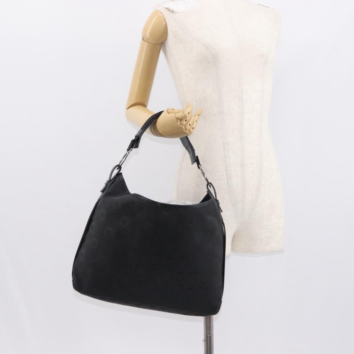 Salvatore Ferragamo Vintage Gancini Convertible Top Handle Bag Canvas, BLACK, CANVAS, Shoulder bag