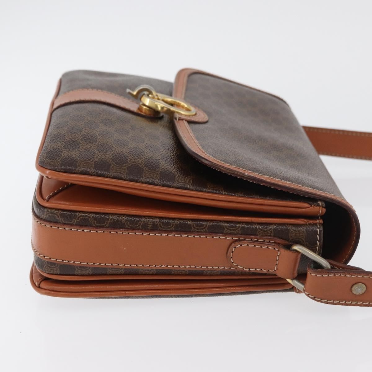 Celine Vintage Macadam Shoulder Bag Canvas and Leather, Brown, Canvas, Handbag