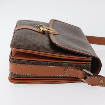Celine Vintage Macadam Shoulder Bag Canvas and Leather, Brown, Canvas, Handbag