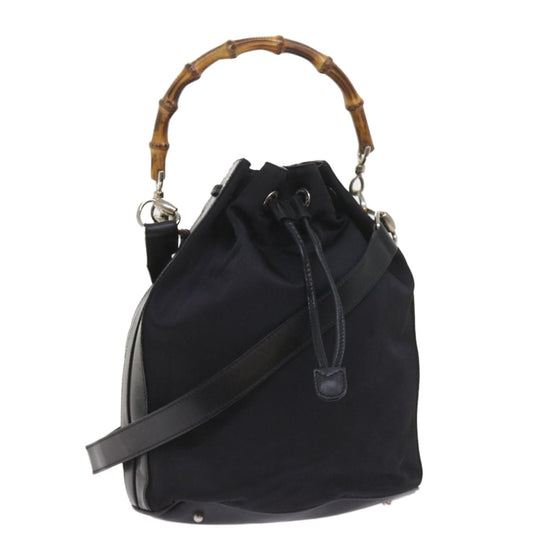 Gucci Vintage Bamboo Shoulder Bag Nylon, BLACK, NYLON, Shoulder bag