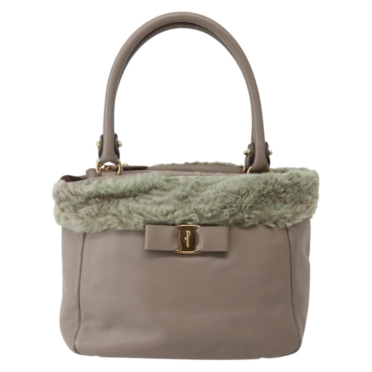 Salvatore Ferragamo Vala Leather, BEIGE, LEATHER, Handbag