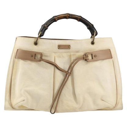 Gucci Bamboo Front Pocket Tote Canvas, ECRU, CANVAS, Tote bag