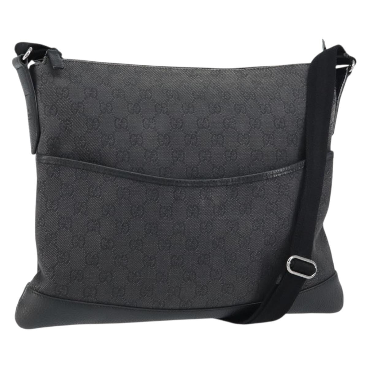 Gucci Zip Messenger Bag GG Denim, BLACK, CANVAS, Shoulder bag