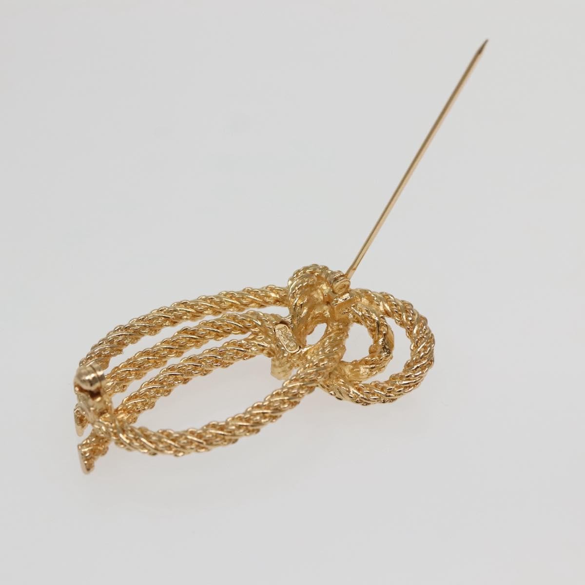 Christian Dior Vintage Logo Bow Safety Pin Brooch Metal, GOLD, METAL, Brooch