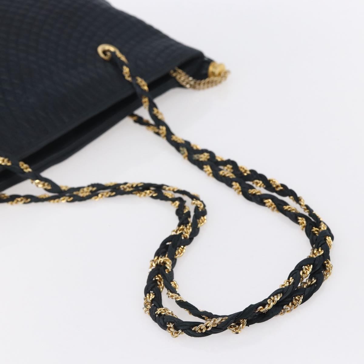 Bally Vintage Chain Shoulder Bag Quilted Leather, NAVY, LEATHER, Shoulder bag