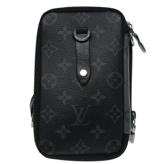 Louis Vuitton Double Phone Pouch Reverse Monogram Eclipse Canvas, GRAY, CANVAS, Tech accessory