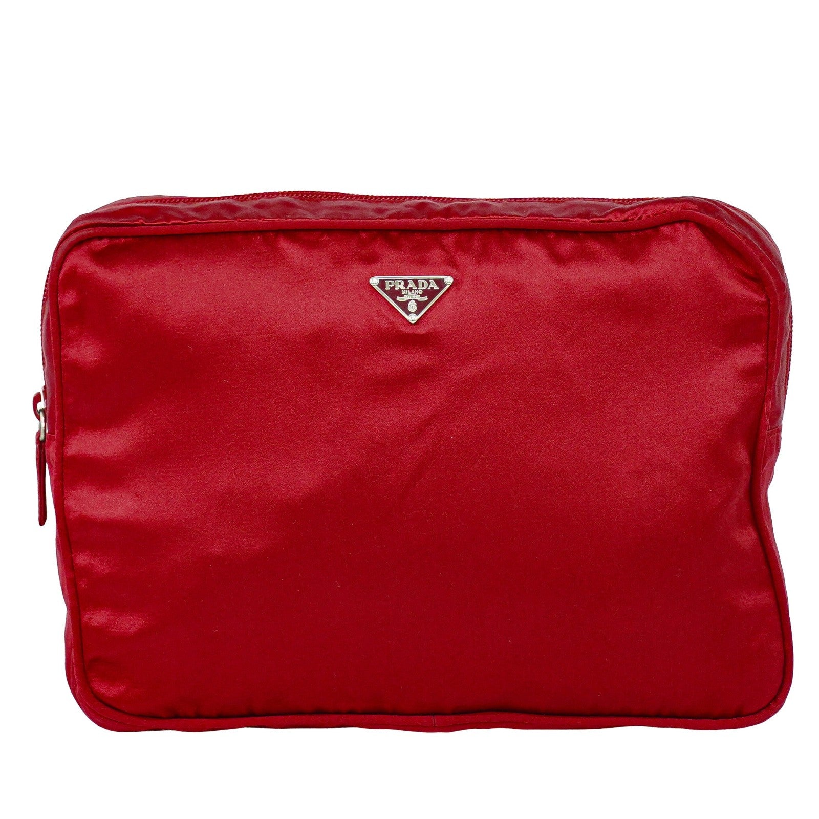 Prada Zip Around Toiletry Bag Silk, Red, Satin, Clutch