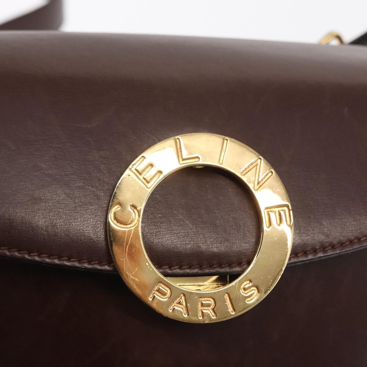 Celine Circle Logo Shoulder Bag Leather, BROWN, LEATHER, Shoulder bag