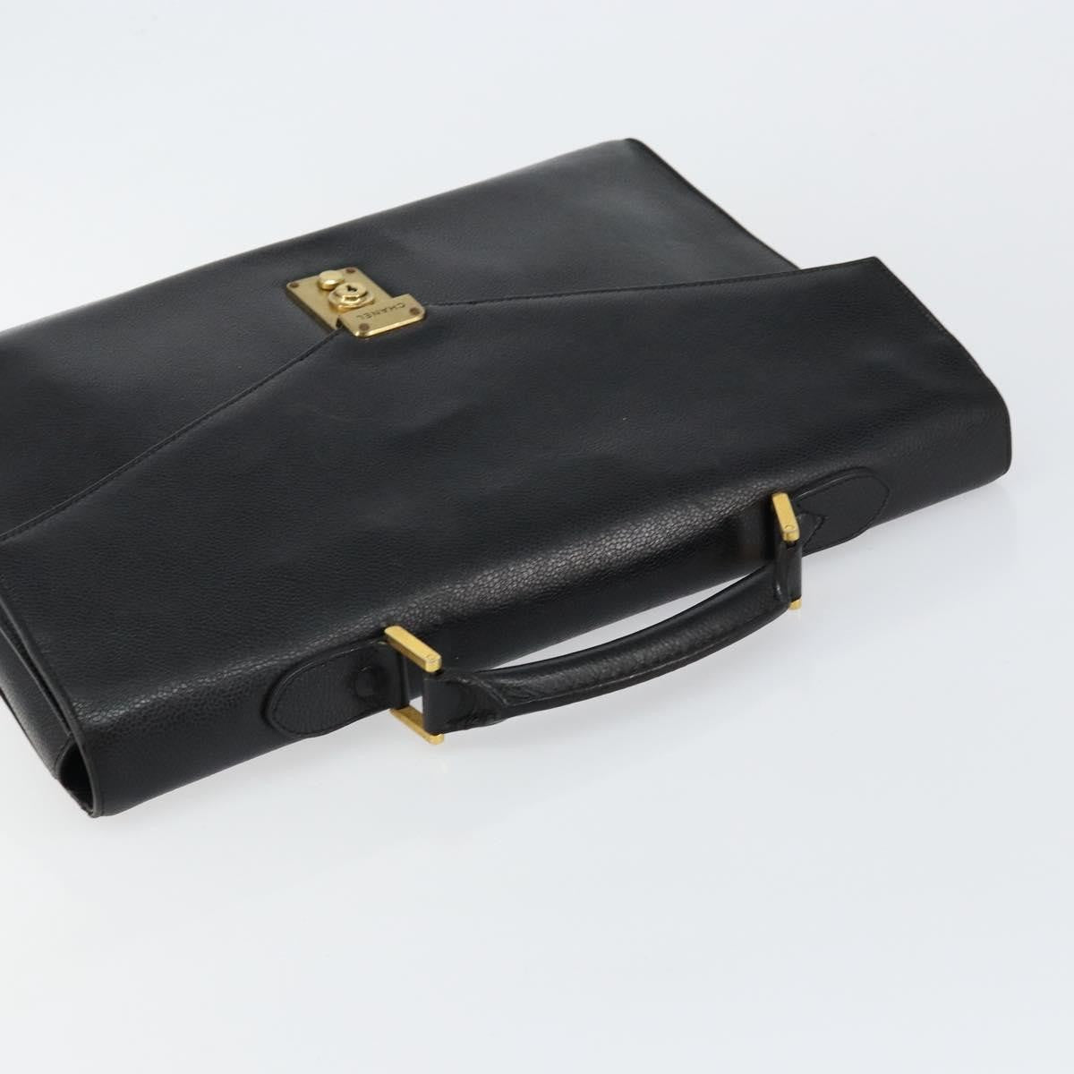 Chanel Vintage Lock Briefcase Caviar, Black, Leather, Briefcase