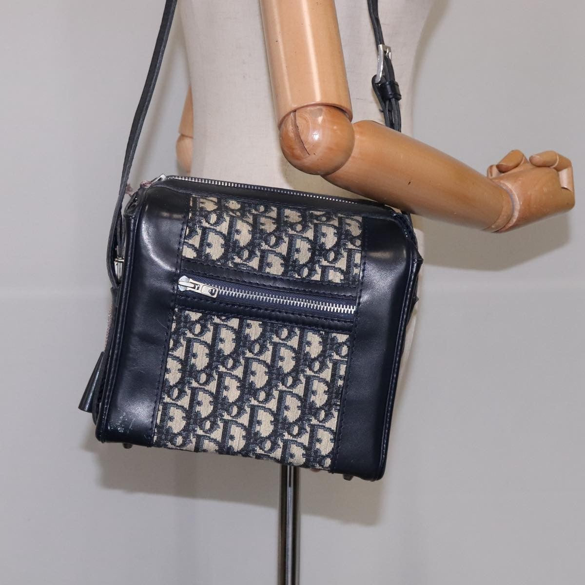 Christian Dior Trotter Oblique canvas et cuir, NAVY, CANVAS, Shoulder bag