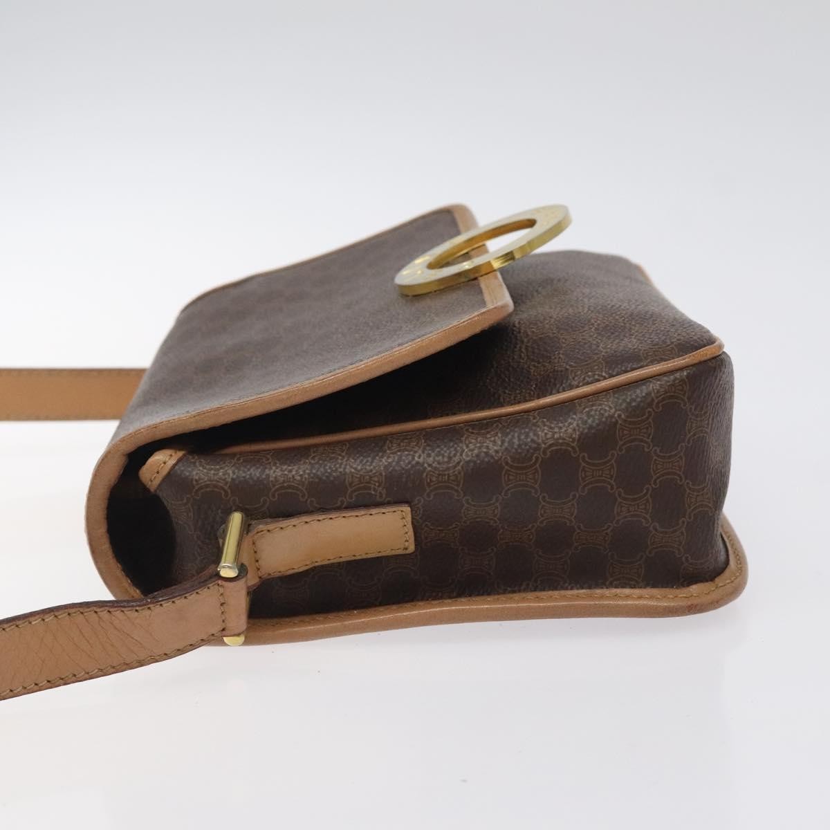 Celine Vintage Macadam Circle Logo Shoulder Bag Canvas and Leather, Brown, Canvas, Shoulder Bag