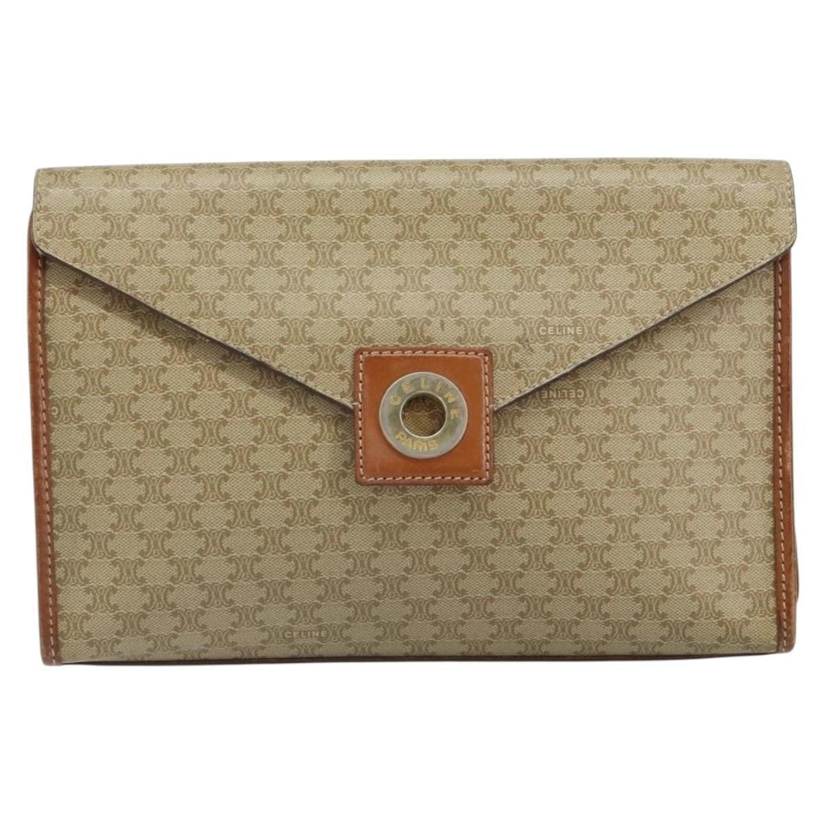 Celine Circle Logo Macadam Pouch Canvas and Leather, BEIGE, CANVAS, Clutche & pouche