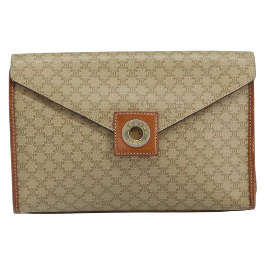 Celine Circle Logo Macadam Pouch Canvas and Leather, BEIGE, CANVAS, Clutche & pouche