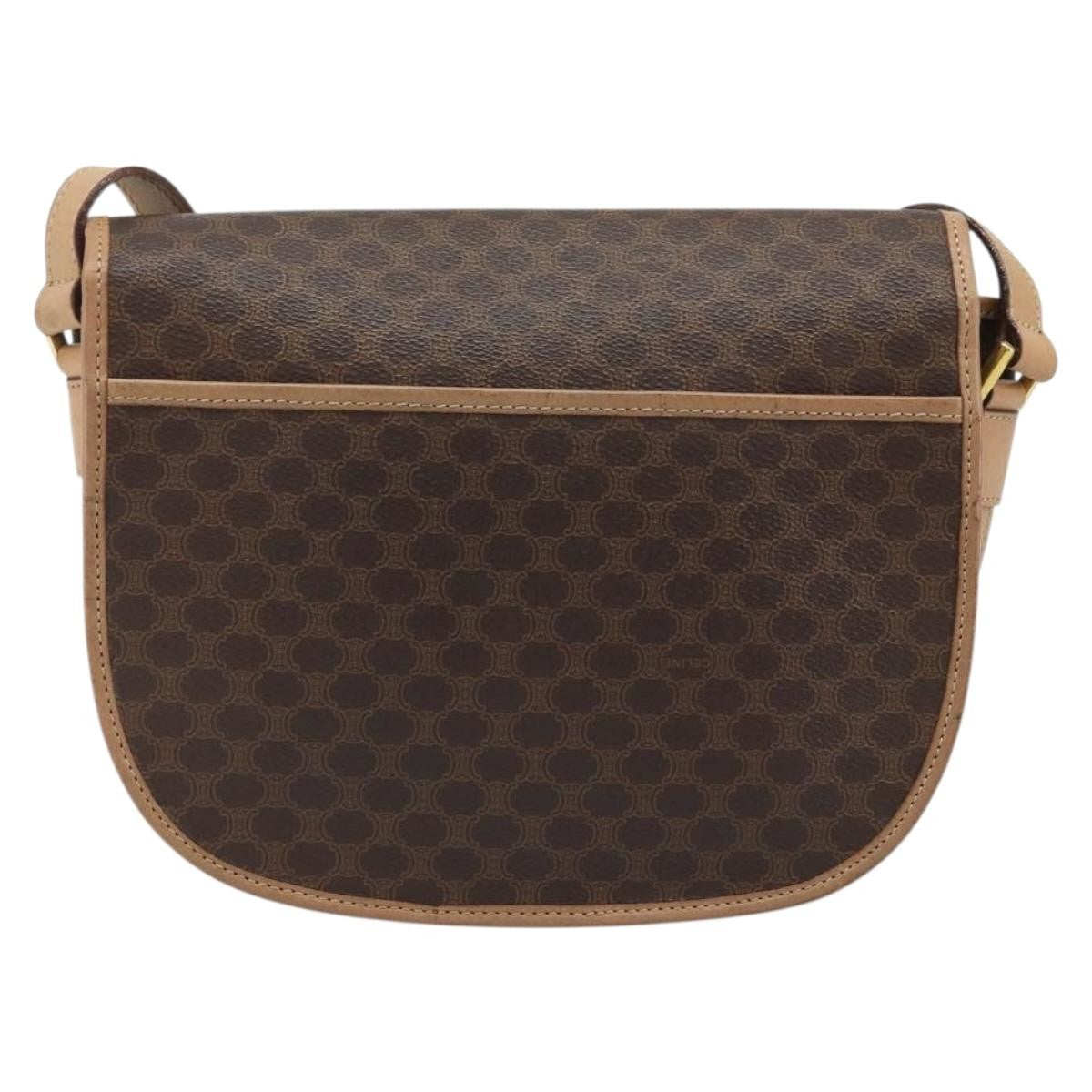 Celine Vintage Macadam Shoulder Bag Canvas and Leather, Brown, Canvas, Shoulder Bag
