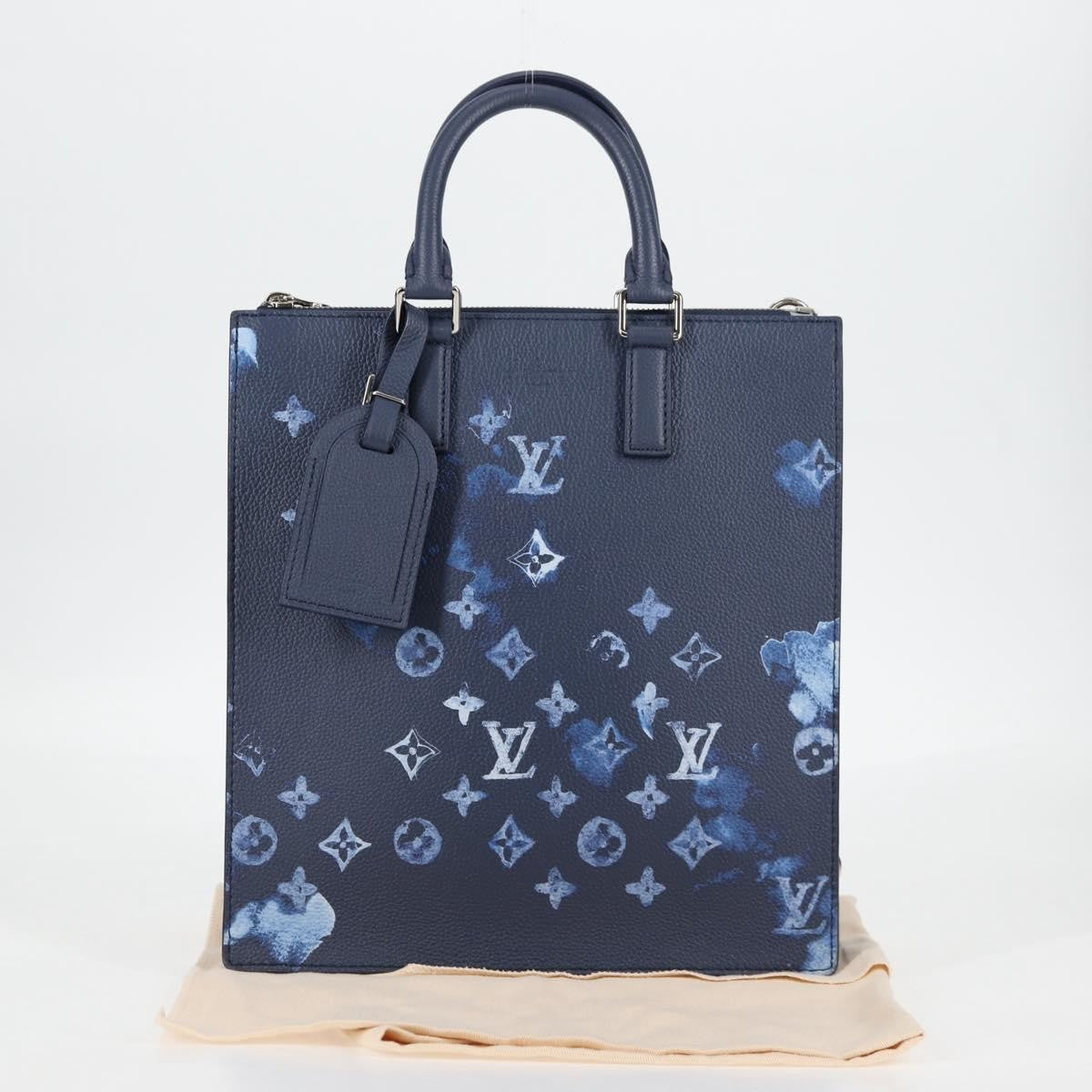 Louis Vuitton Sac Plat Zipped Bag Limited Edition Monogram Ink Watercolor Leather, BLUE, CANVAS, Tote bag