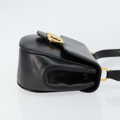 Salvatore Ferragamo Gancini Shoulder Bag Leather, BLACK, LEATHER, Shoulder bag