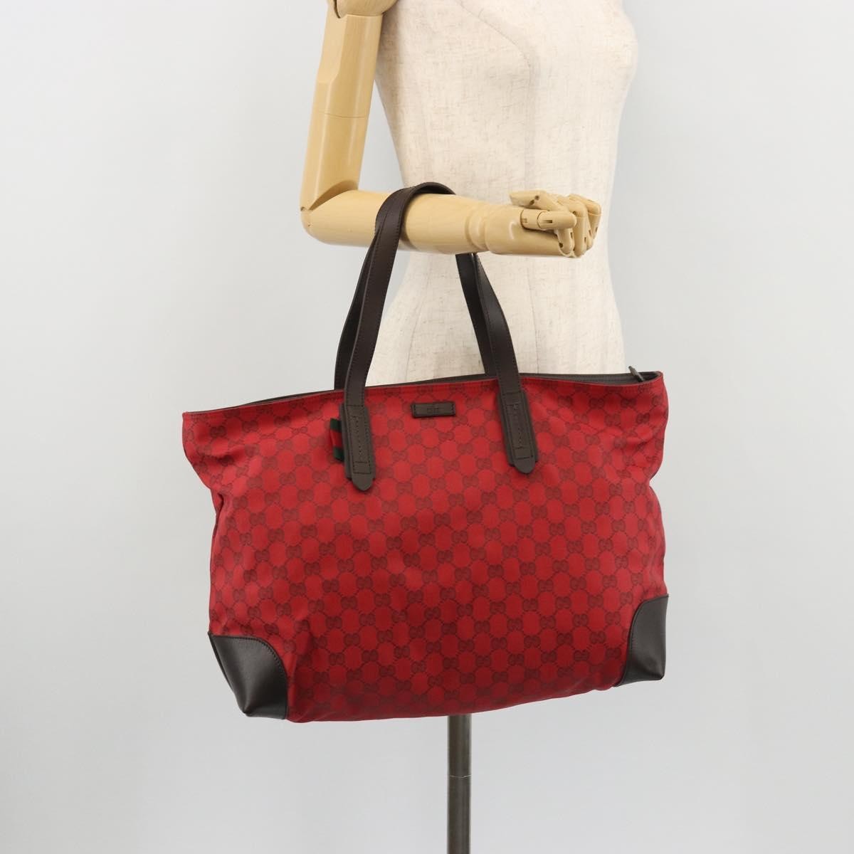 Gucci Original Zip Tote GG Canvas with Leather, Red, Canvas, Tote Bag
