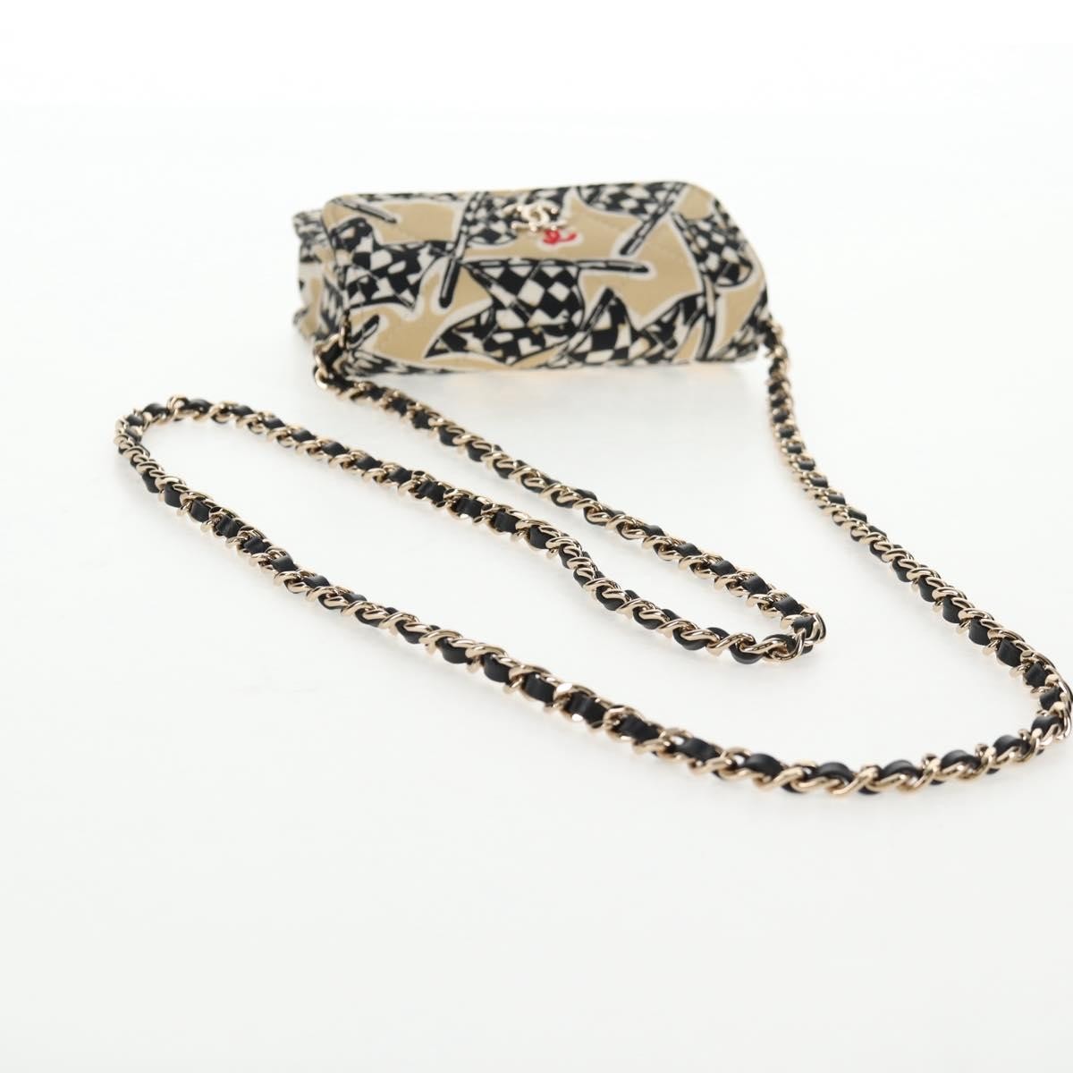 Chanel Flap Card Holder on Chain Quilted Printed Canvas, BEIGE, CANVAS, Card Holders