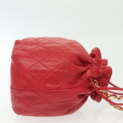 Chanel Drawstring Bucket Bag Lambskin, RED, LEATHER, Crossbody bag