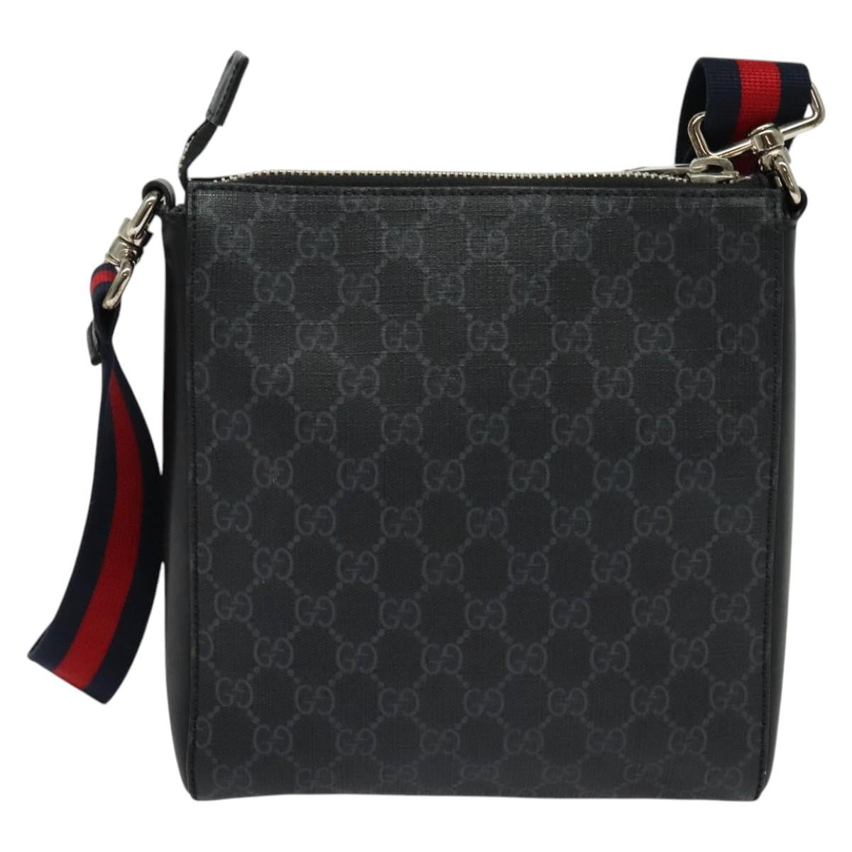 Gucci Web Strap Front Zip Messenger Bag GG Coated Canvas, BLACK, CANVAS, Crossbody bag