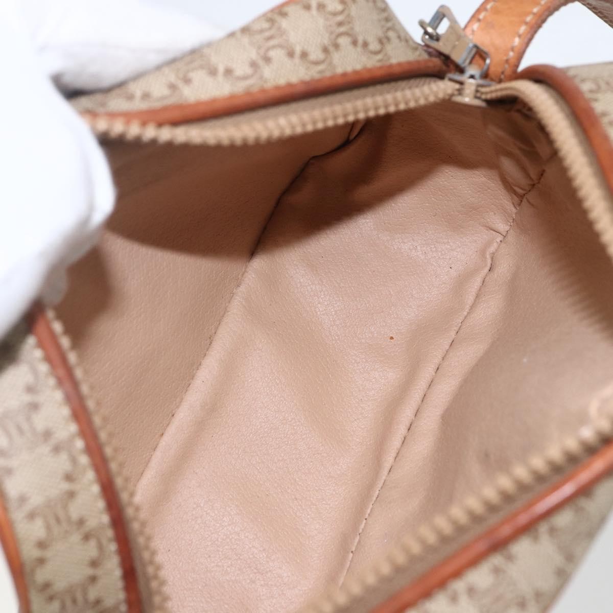 Celine Vintage Macadam Shoulder Bag Canvas and Leather, BEIGE, CANVAS, Shoulder bag