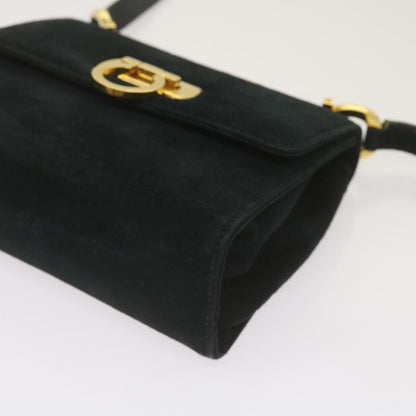 Salvatore Ferragamo Gancini Shoulder Bag Suede, BLACK, SUEDE, Shoulder bag