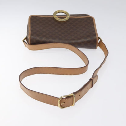 Celine Vintage Macadam Circle Logo Shoulder Bag Canvas and Leather, Brown, Canvas, Shoulder Bag