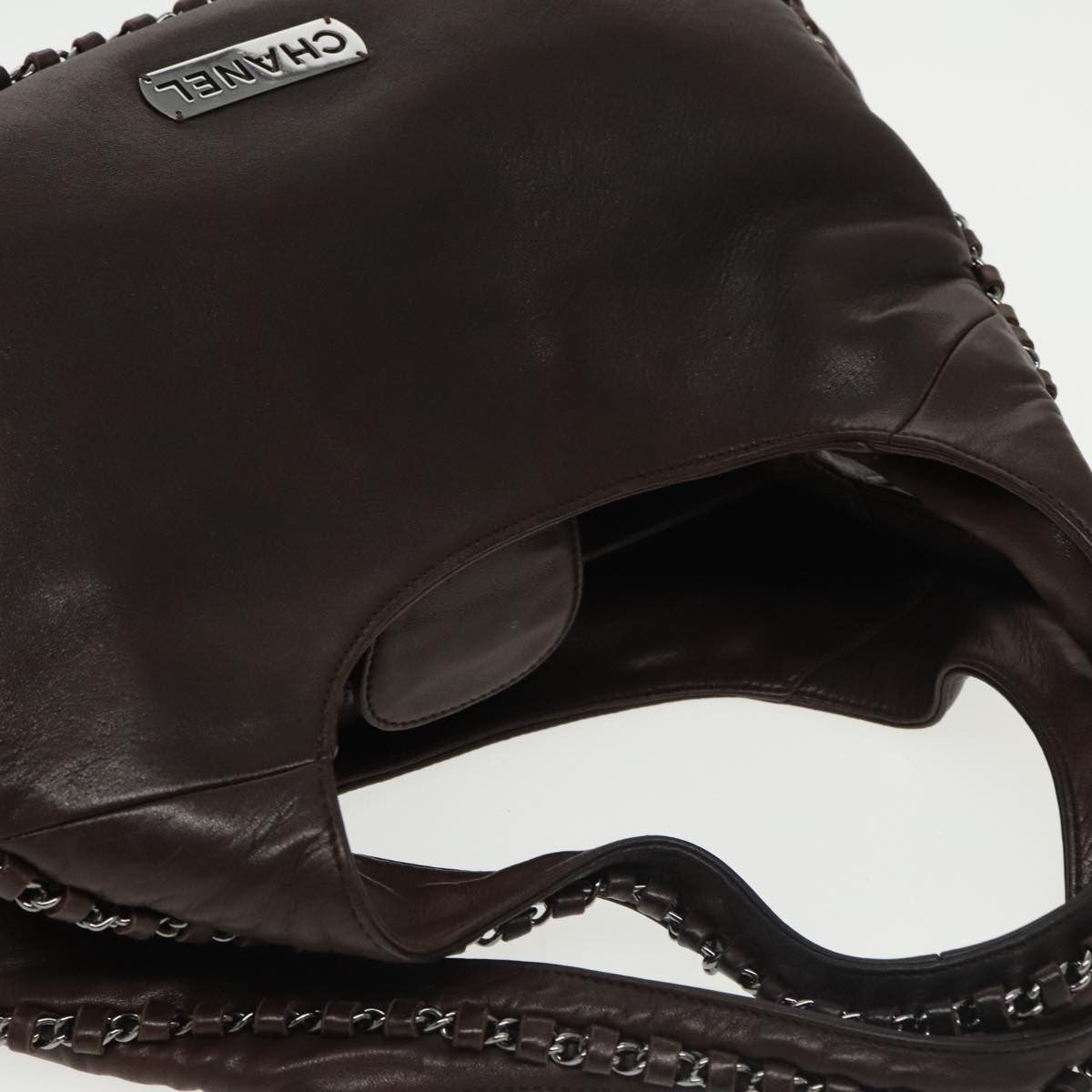 Chanel Vintage Chain Around Shoulder Bag Leather, BROWN, LEATHER, Shoulder bag