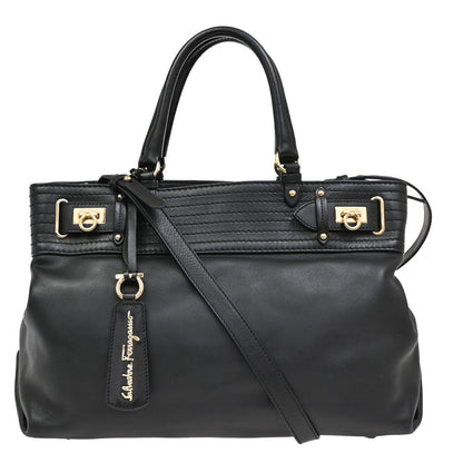 Salvatore Ferragamo Gancini Tote Leather, Black, Leather, Tote Bag