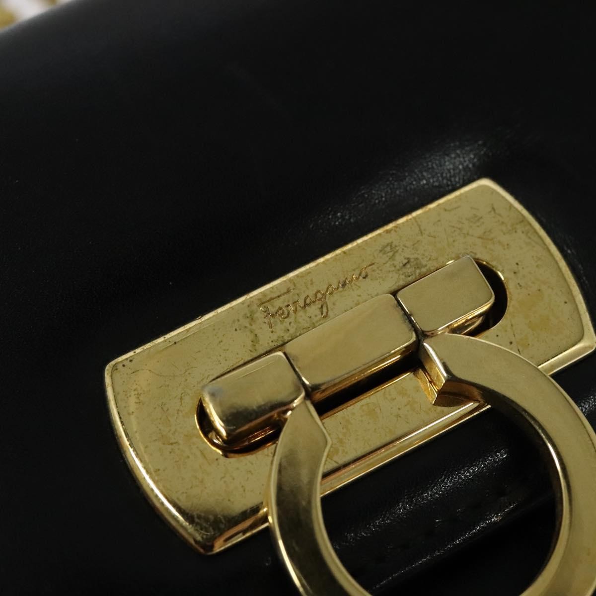 Salvatore Ferragamo Gancini Box Crossbody Bag Leather, BLACK, LEATHER, Shoulder bag