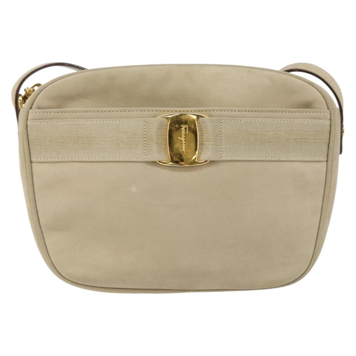 Salvatore Ferragamo Vala Shoulder Bag Suede, BEIGE, SUEDE, Shoulder bag