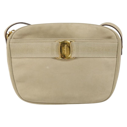 Salvatore Ferragamo Vala Shoulder Bag Suede, BEIGE, SUEDE, Shoulder bag