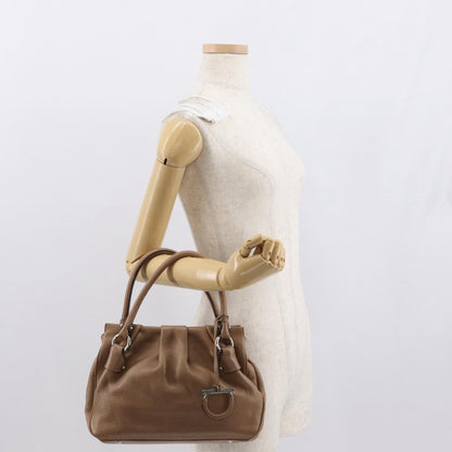 Salvatore Ferragamo Gancini handbag Leather, BROWN, LEATHER, Handbag