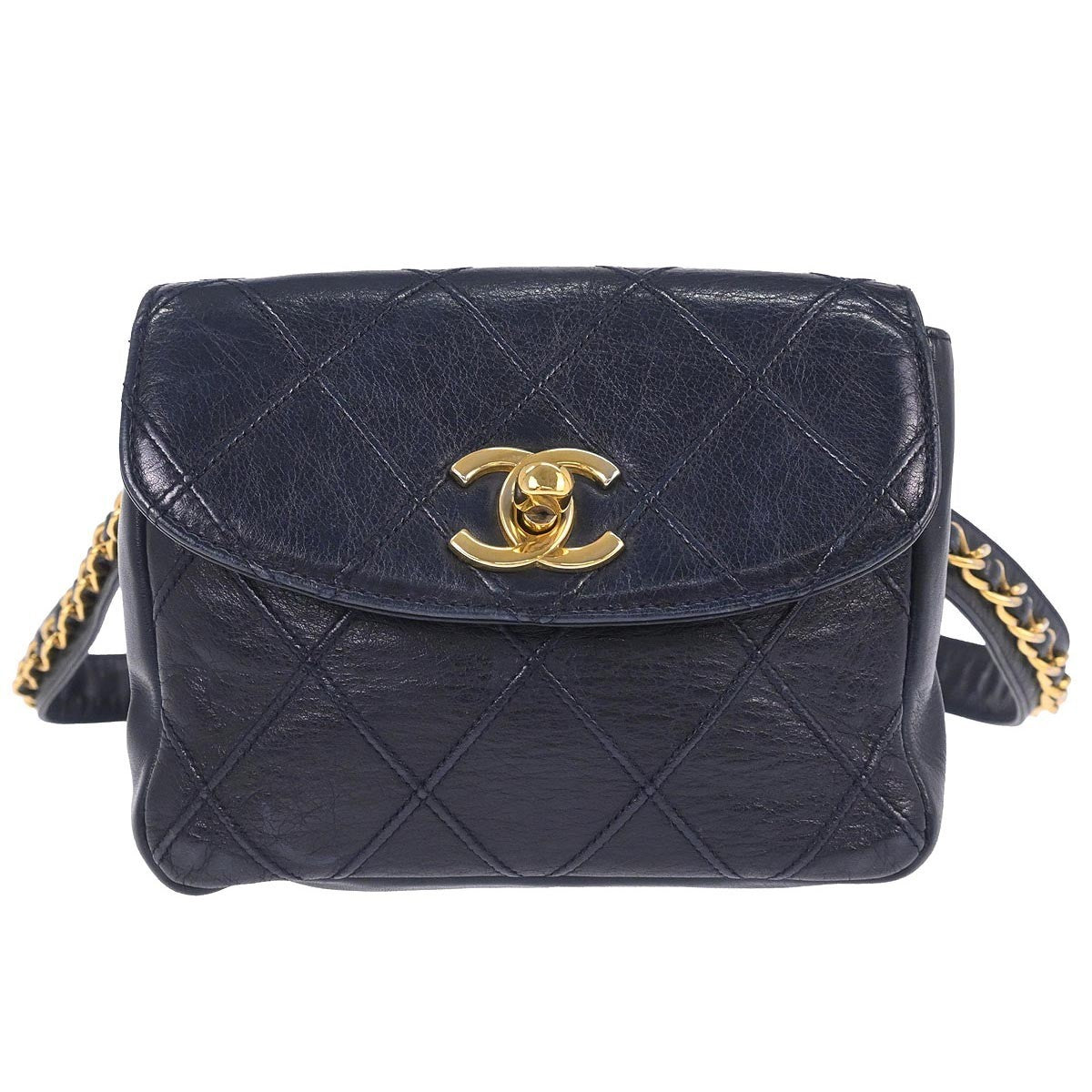 Chanel Vintage Flap Waist Bag Leather, NAVY, LEATHER, Clutche & pouche