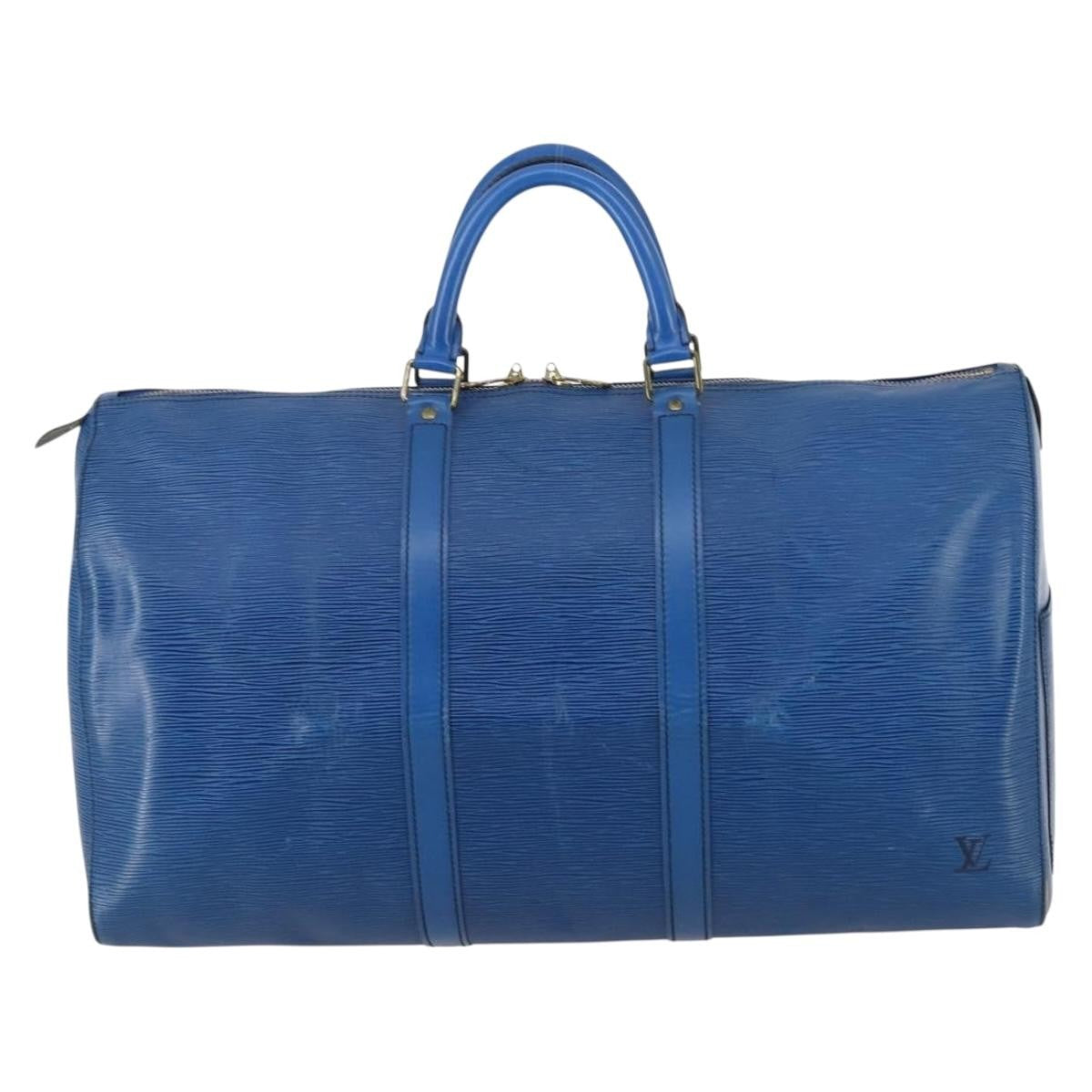 Louis Vuitton Keepall Bag Epi Leather, BLUE, LEATHER, Travel bag