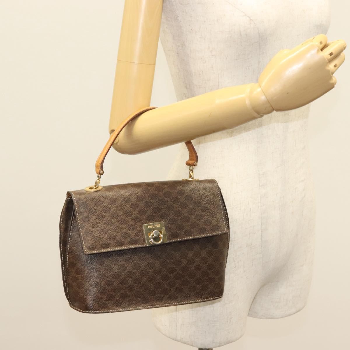 Celine Macadam Handbag Macadam with leather, BROWN, CANVAS, Handbag