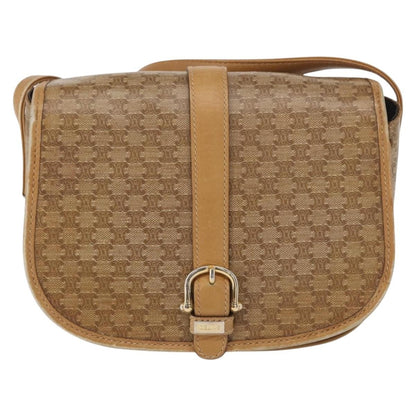 Celine Vintage Macadam Shoulder Bag Canvas and Leather, BEIGE, CANVAS, Shoulder bag