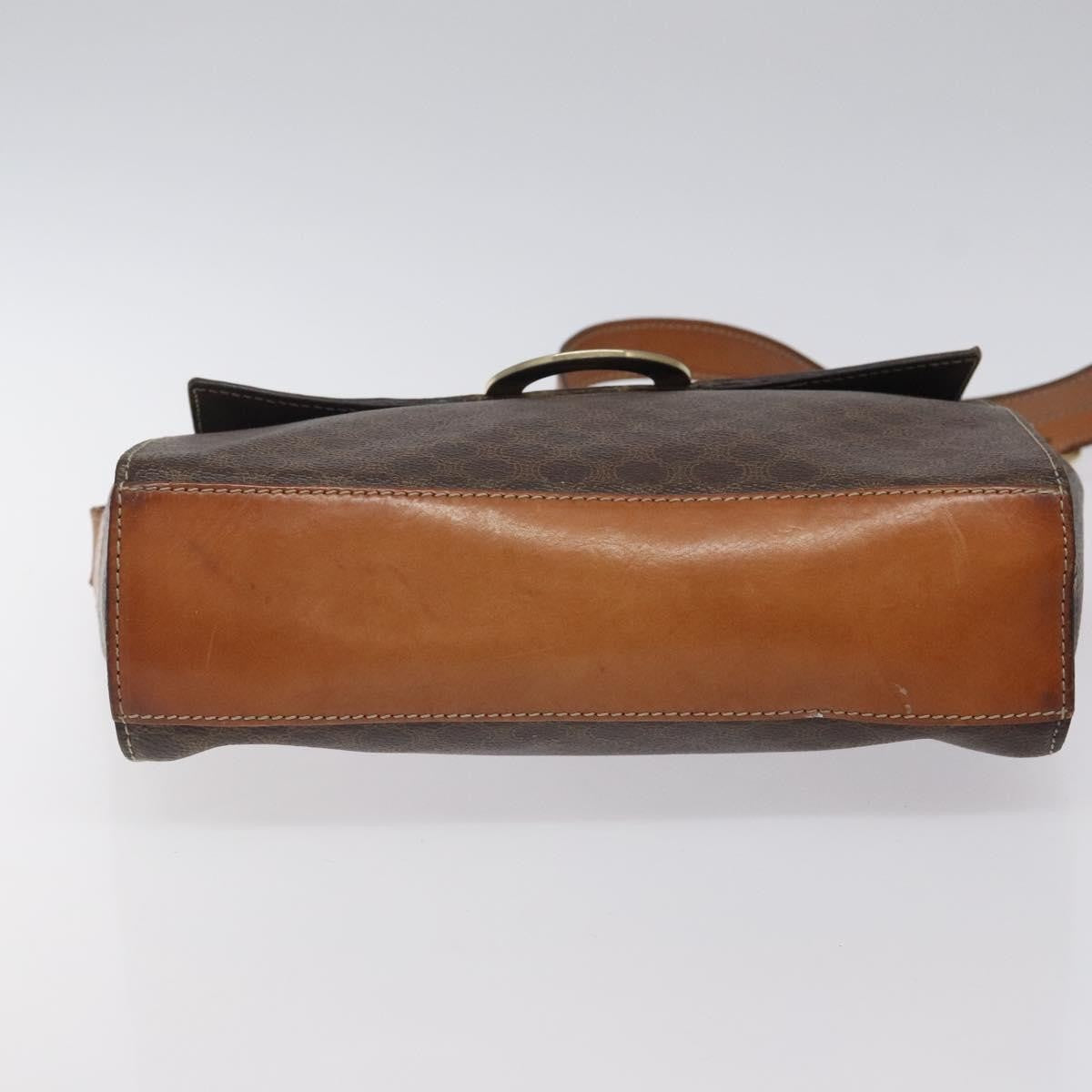 Celine Vintage Macadam Circle Logo Shoulder Bag Canvas and Leather, Brown, Canvas, Shoulder Bag